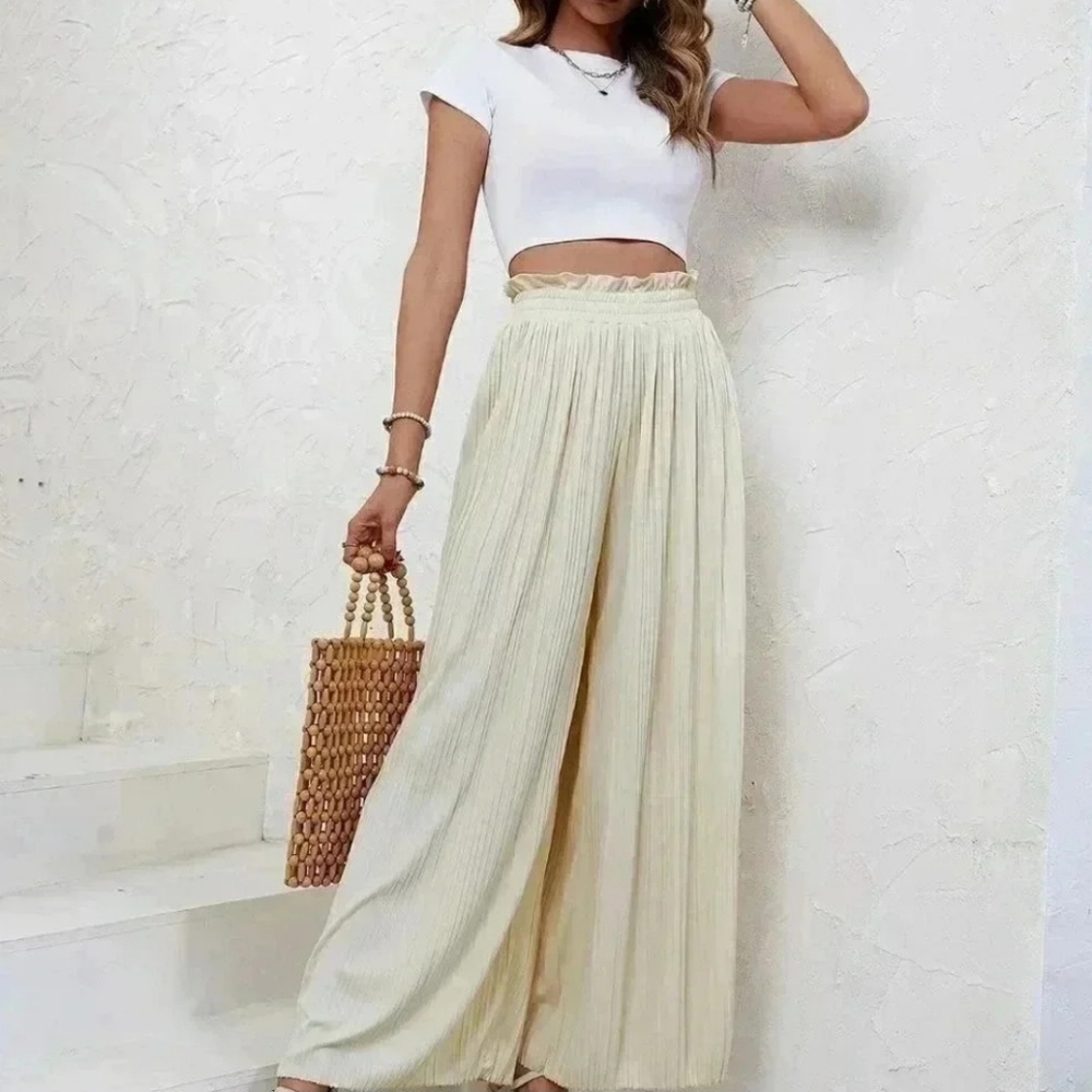 Chic Pleated Paperbag Wide-Leg Pants